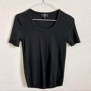 7 For All Mankind Ribbed Stretch Black Top Women's XS Fitted Knit Shirt